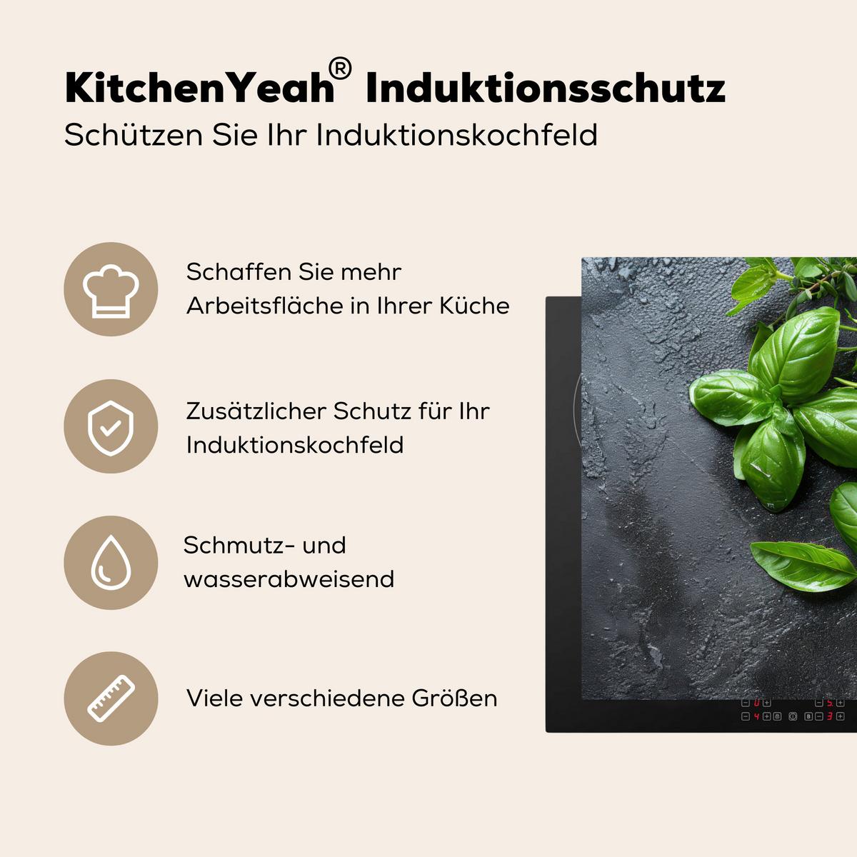 HERDABDECKPLATTE Obst - Grau - Konkret - Orange - Pflanzen Induktionsmatte 77x59 cm - Anthrazit, Kunststoff (77/59/0.2cm) - MuchoWow