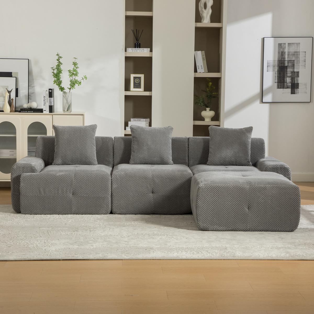 ECKSOFA 266cm L-Form Grau 3-Sitzer ohne Montage - Grau, Textil (266/176cm) - Urban Meuble
