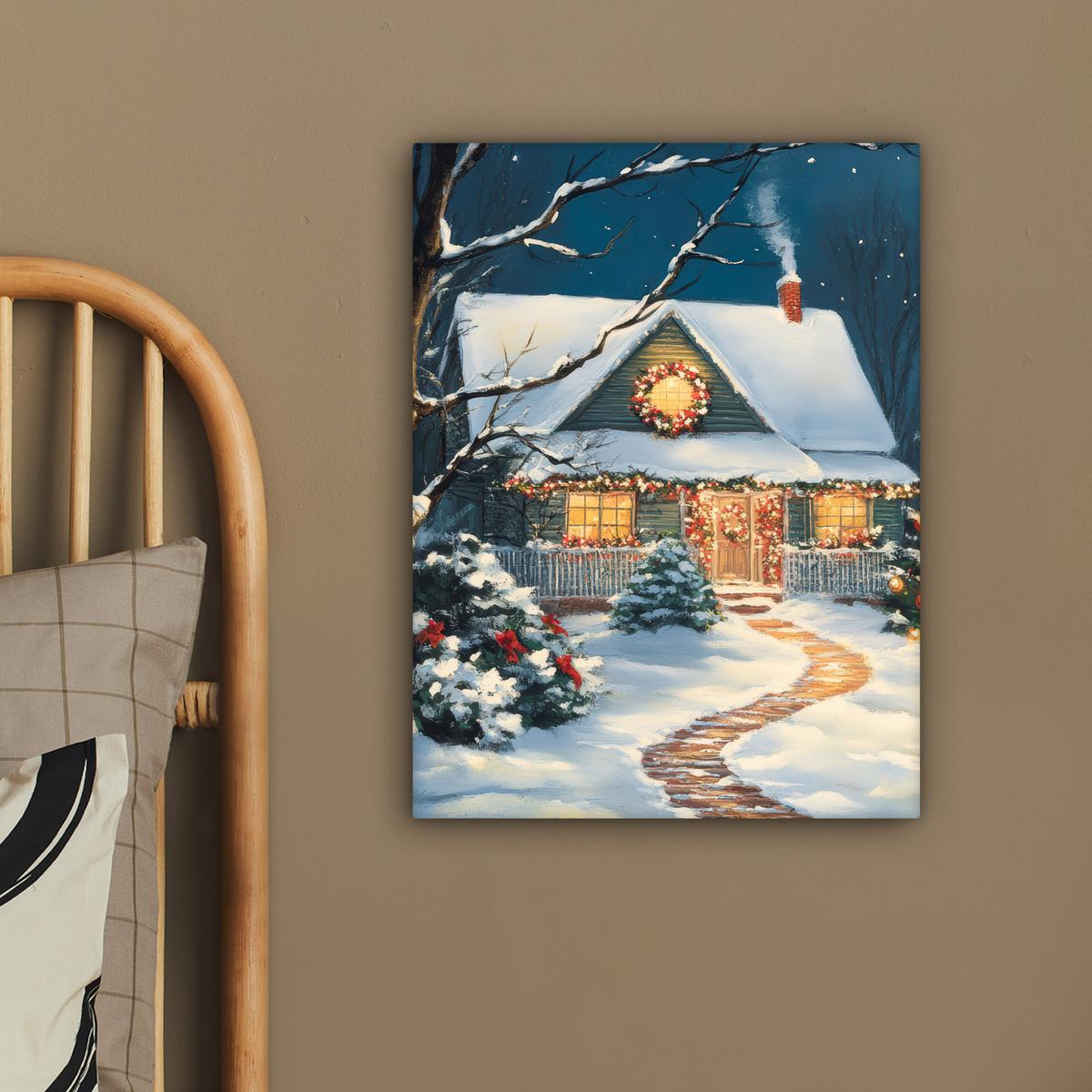 LEINWANDBILD Weihnachten - Weihnachtsbaum - Winter - Zuhause - Schnee Room Decor 30x40 cm - Smaragdgrün, Textil (30/40cm) - MuchoWow