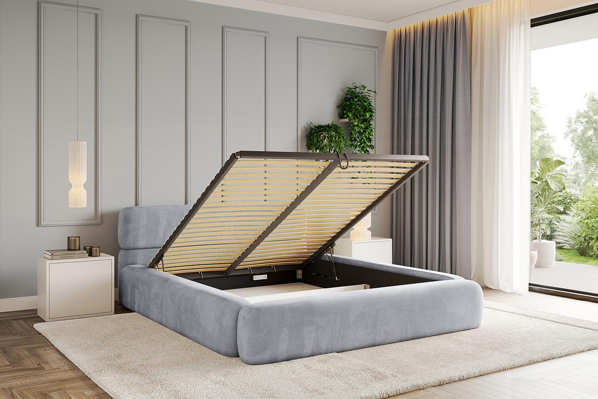 POLSTERBETT mit Bettkasten und Lattenrost, Bett mit Matratze H3/H4 - ENORA-V1 180x200 Hellgrau - Hellgrau, Holzwerkstoff/Textil (180/200cm) - ALTDECOR