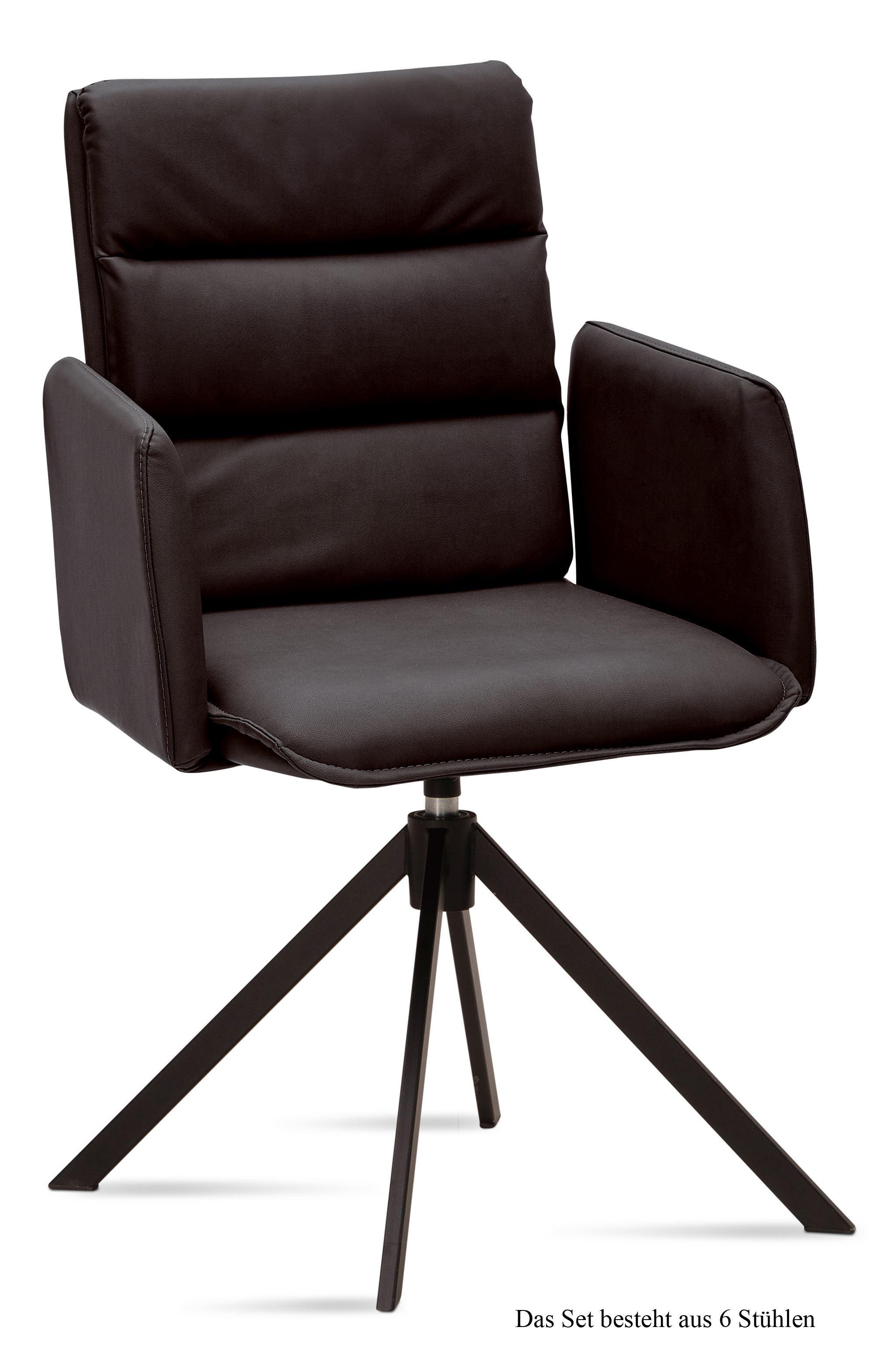 ARMLEHNSTUHL drehbar (6er-Set) Delila 52x92x60 Schwarz/Espresso - Dunkelbraun/Schwarz, Kunststoff (60/92/52cm) - 58aufmkessel