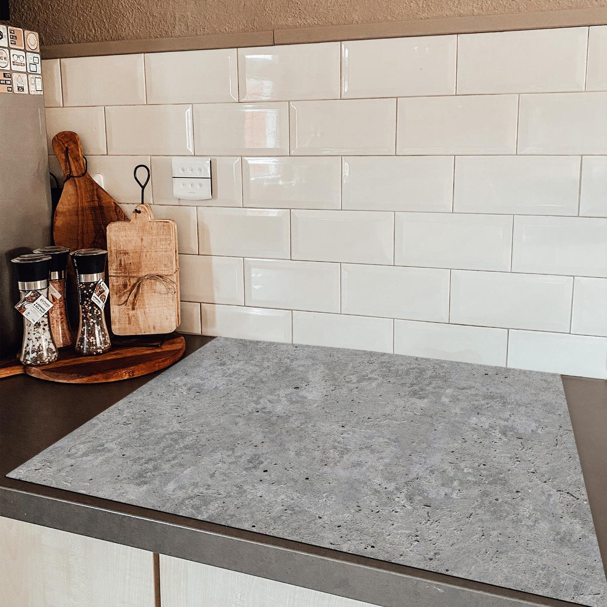 HERDABDECKPLATTE Beton - Schiefer - Grau - Struktur aus Beton Induktionsmatte 77x59 cm - Hellgrau, Kunststoff (77/59/0.2cm) - MuchoWow