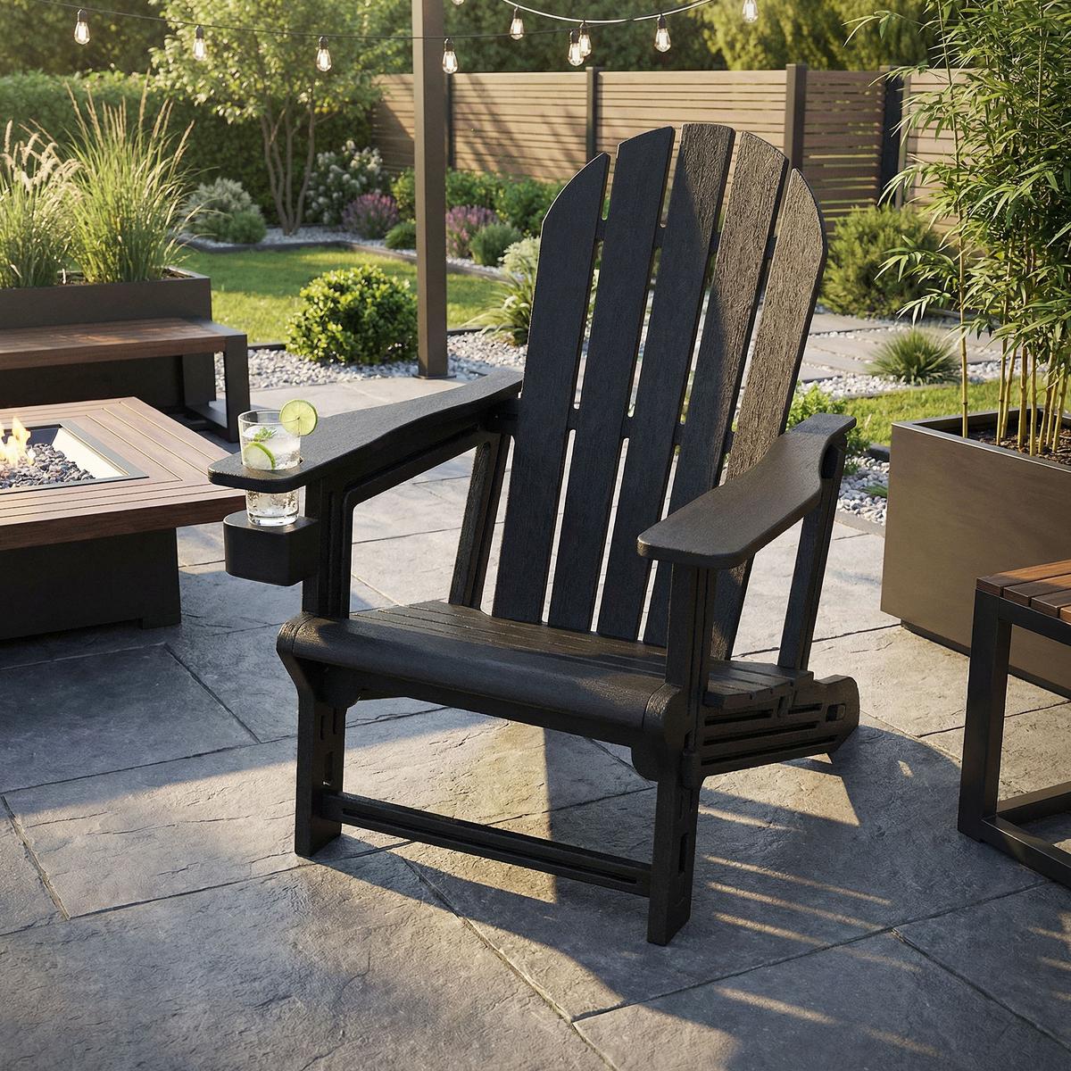 ADIRONDACK LOUNGESTUHL mit Getränkehalter Schwarz aus Kunststoff - Schwarz, Kunststoff (54.5/91/76cm) - ML-DESIGN