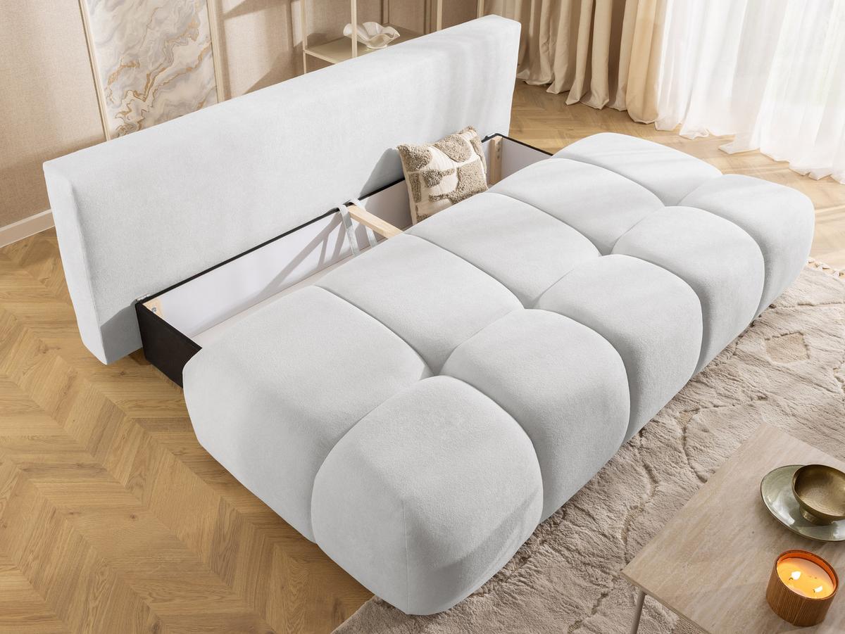 SCHLAFSOFA Belluno aus hochwertigem Hellgrau Plüschstoff mit Bettkasten und tiefen Steppungen in Bubble-Optik - Hellgrau/Schwarz, Holz/Kunststoff (205/87/105cm) - S-Style