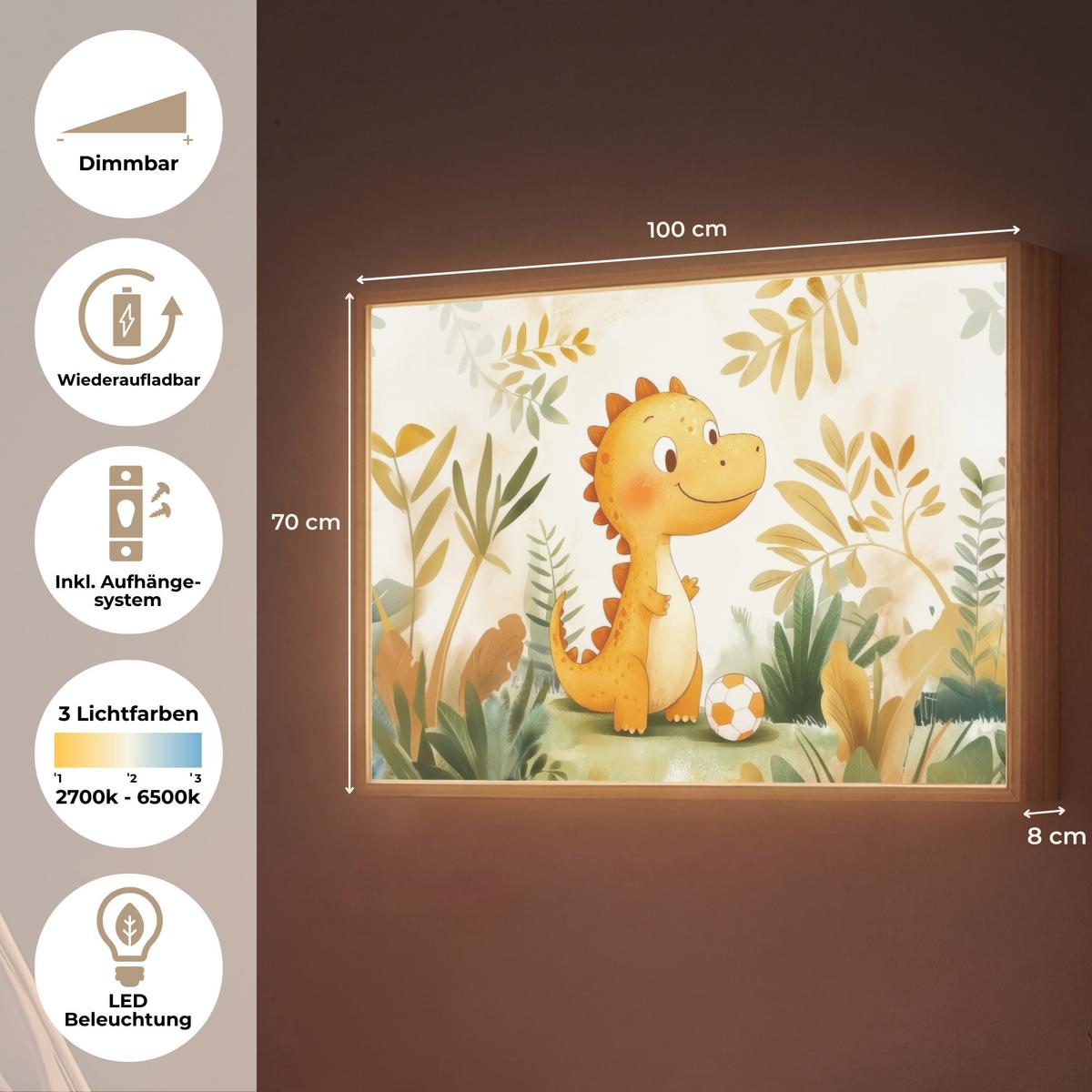 NACHTTISCHLAMPE MIT AKKU Dino - Fußball - Orange 100x70 cm - Beige, Holzwerkstoff (8/100/70cm) - OnlyWow