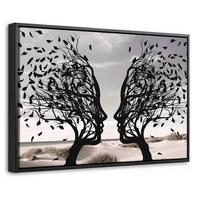 LEINWAND Bilder mit Rahmen - Strand - Meer - Menschen - Baum - Moderne Kunst - 30x20 - Hellgrau, Textil (30/20cm) - MuchoWow