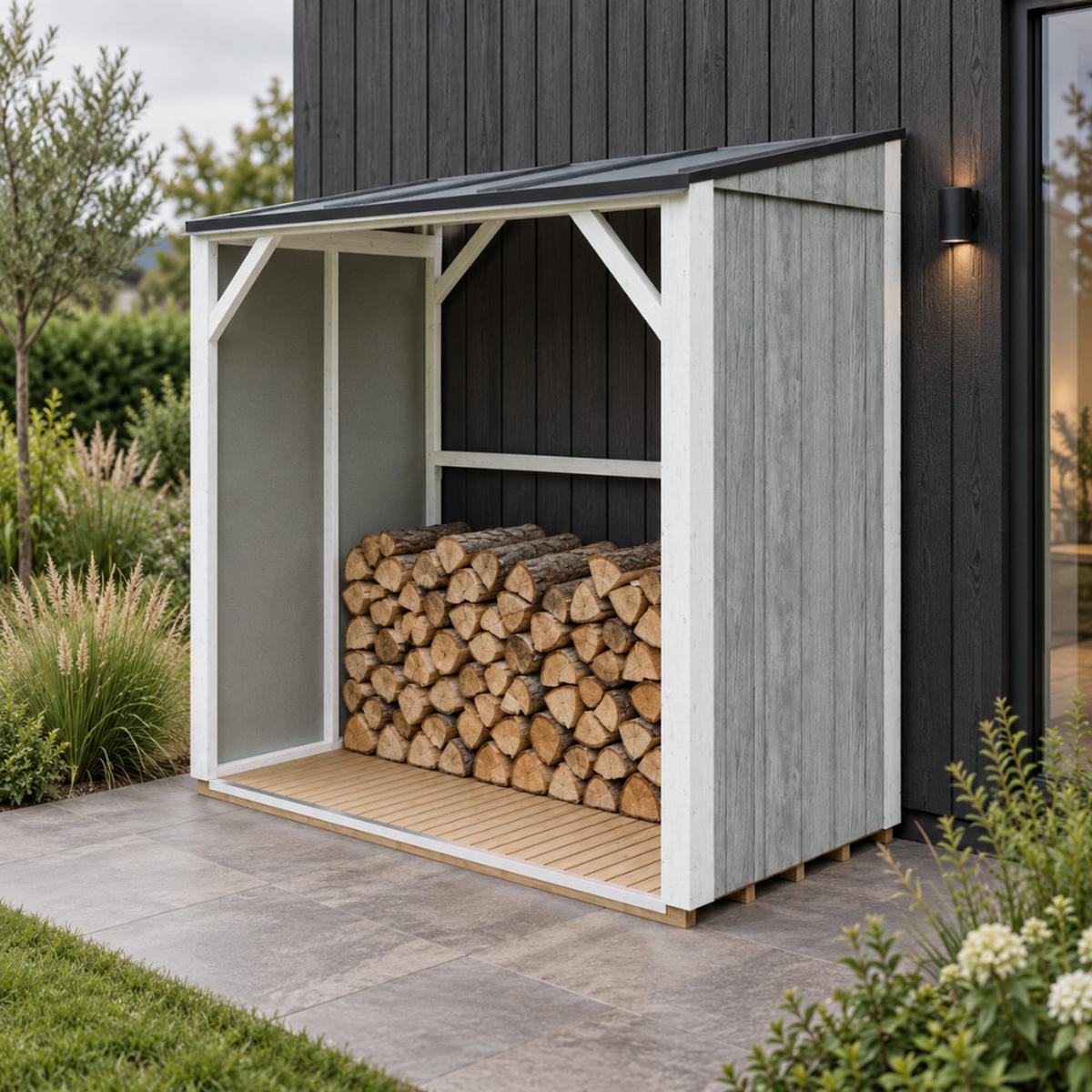 BRENNHOLZLAGER 2,54 m², Kaminholzunterstand mit ~4,4 m³ Lagerkapazität - Hellgrau, Holz (118/220/215cm) - Timbela