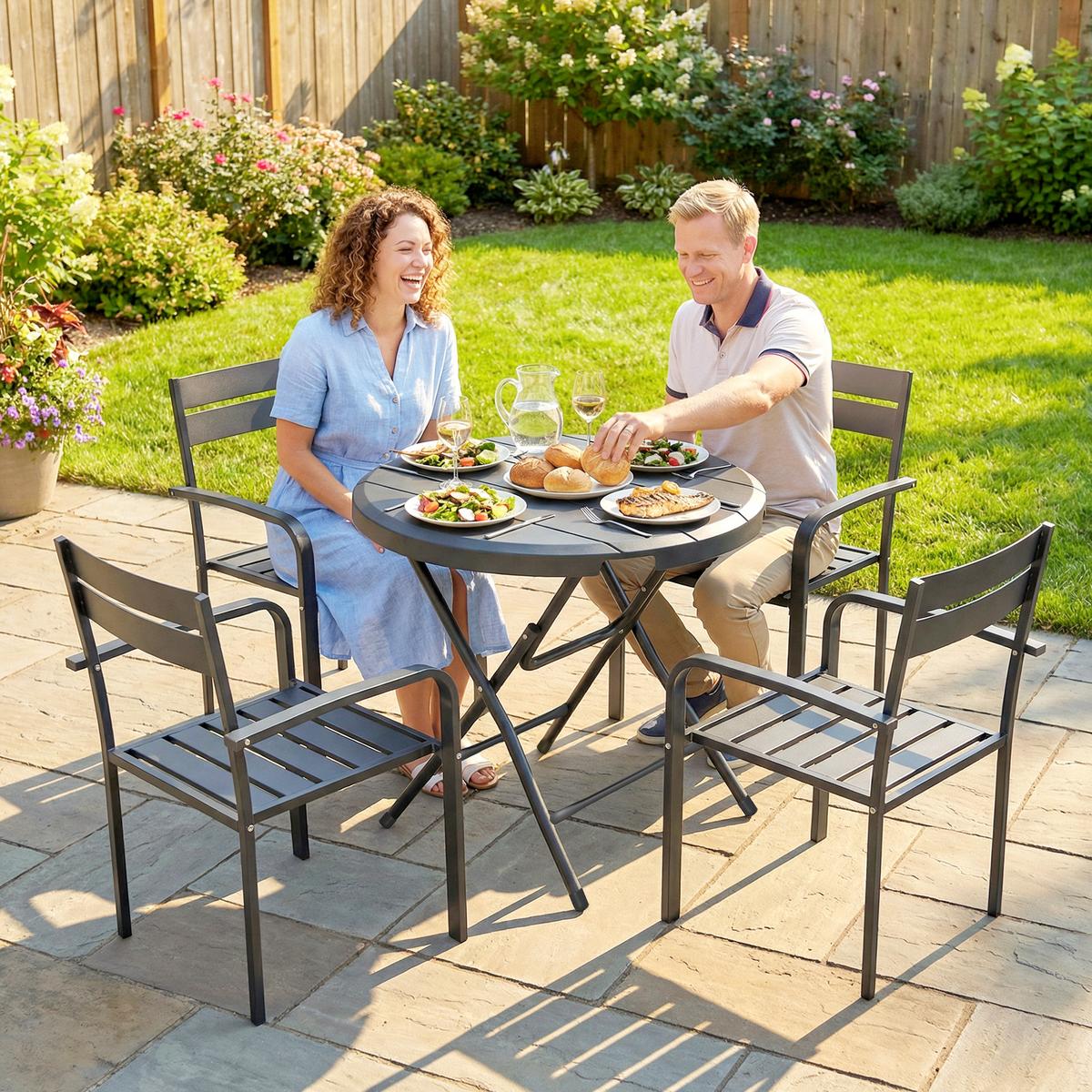 GARTENTISCH, Dunkelgrau, Stahl, HDPE - Dunkelgrau, Metall (80/80/73cm) - Outsunny