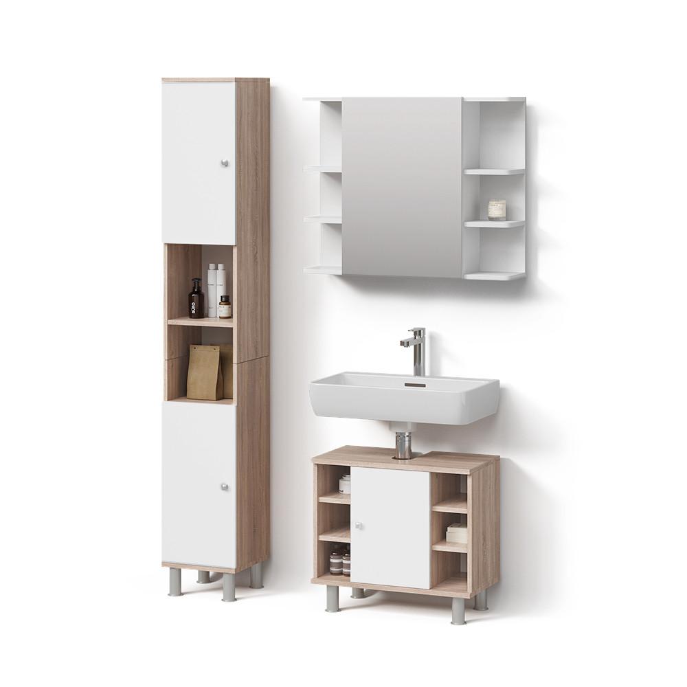 BADMÖBEL-SET Fucino Sonoma 3 Teile, mit Hochschrank - Sonoma Eiche, Holzwerkstoff (60/54/32cm) - Livinity®