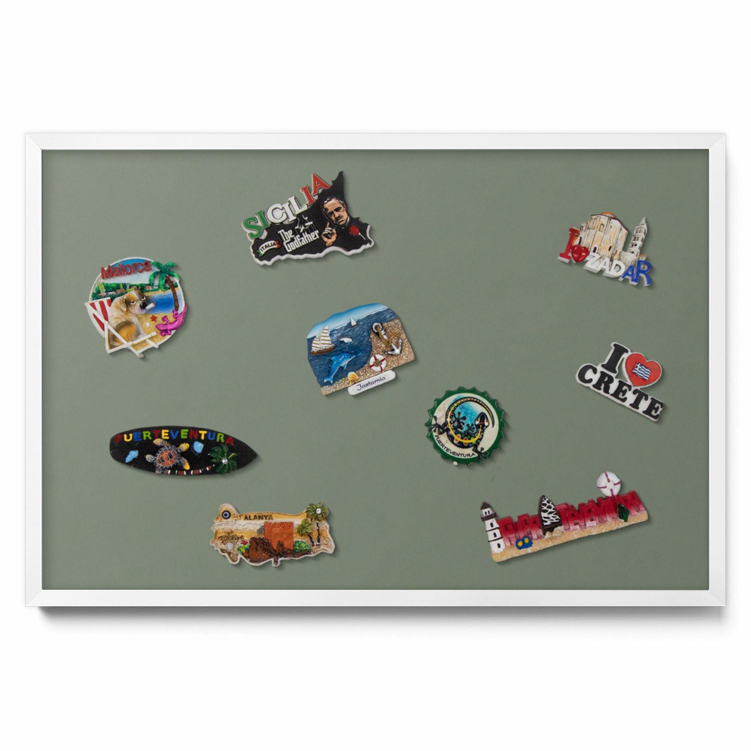 MAGNETTAFEL 60x40 cm Weißer Rahmen Farbe Olivgrün - Salbeigrün, Metall (60/50/0.4cm) - TULUP