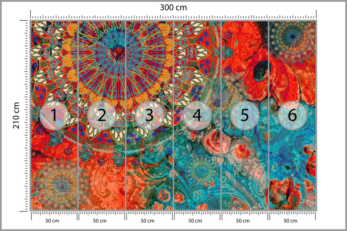FOTOTAPETE für Wohnzimmer Farbenfrohe Mandalas Abstraktion Muster 300x210 - Multicolor, Papier (300/210cm) - Muralo
