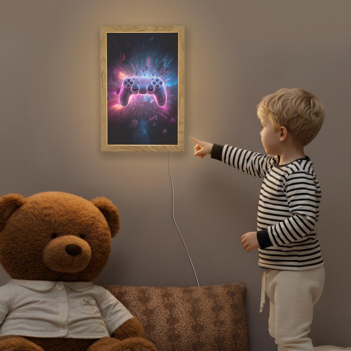 NACHTTISCHLAMPE Controller - Neon - Explosion - Abstrakt 20x30 cm - Violett, Holzwerkstoff (8/20/30cm) - OnlyWow