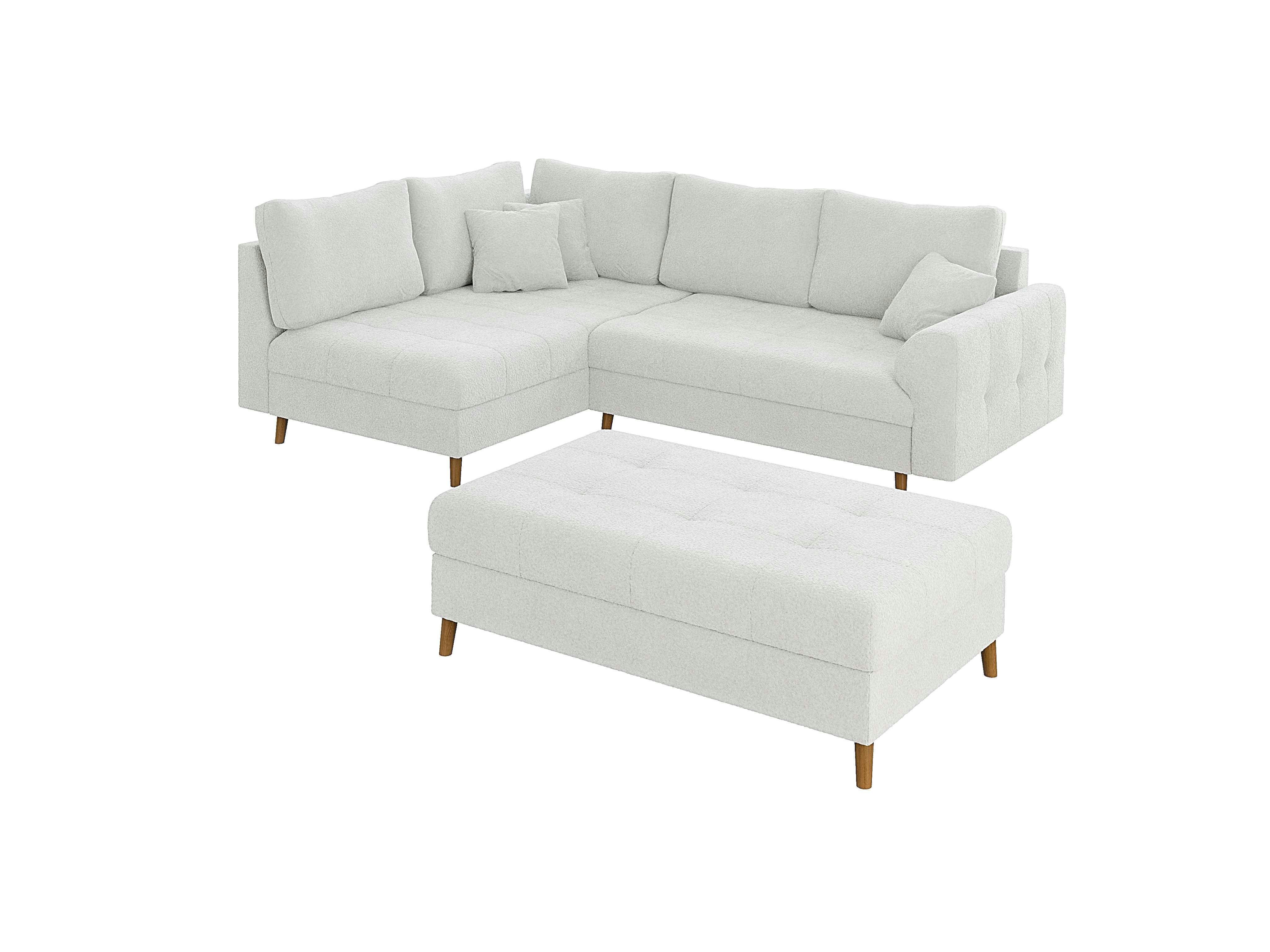 ECKSOFA inkl. Hocker Henrik Weiß Boucle - Ottomane links - Weiß/Braun, Holz/Textil (231/161cm) - S-Style Möbel