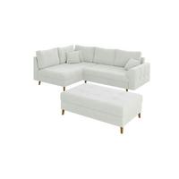 ECKSOFA inkl. Hocker Henrik Weiß Boucle - Ottomane links - Weiß/Braun, Holz/Textil (231/161cm) - S-Style Möbel