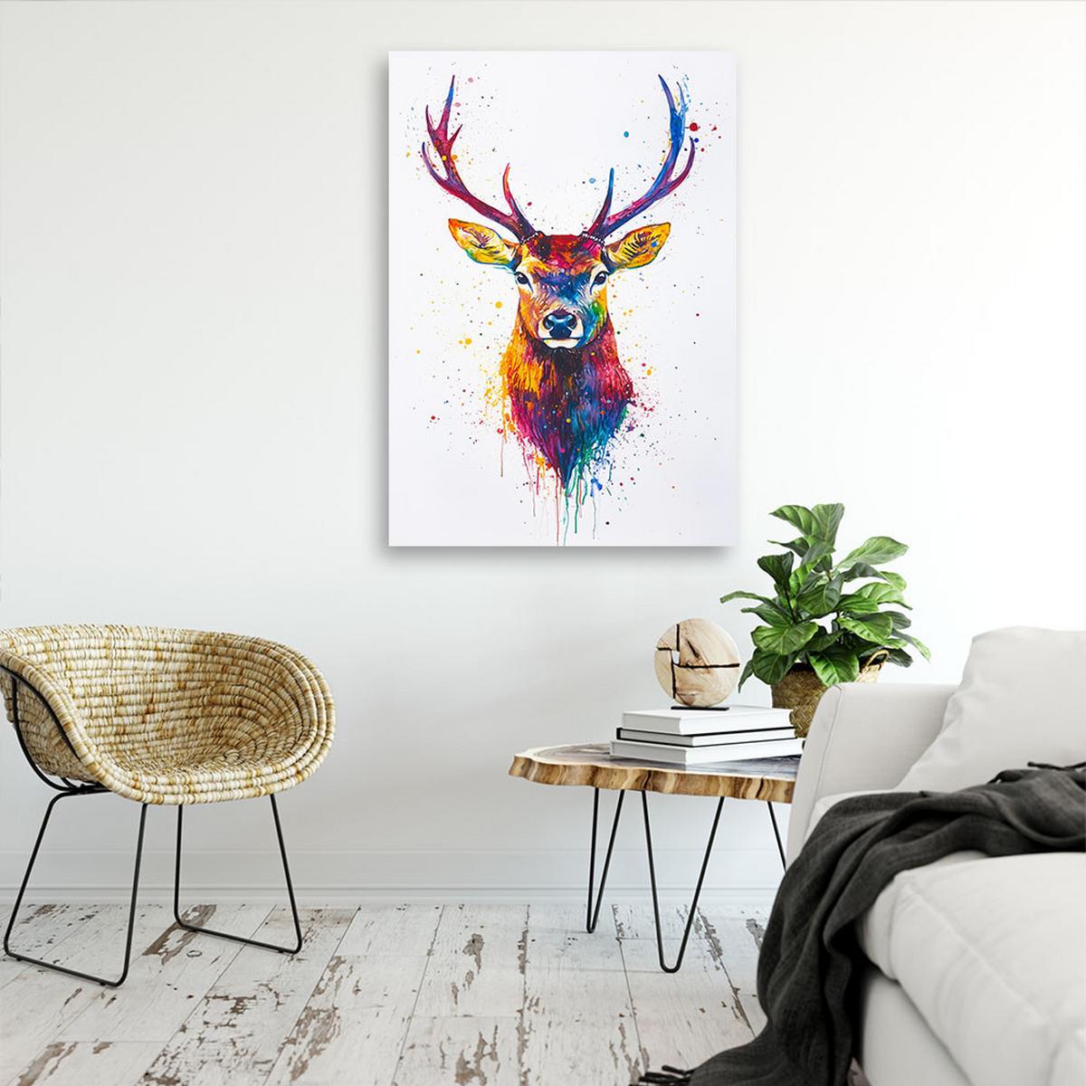 LEINWANDBILD Bunte Hirschkopftiere 60x90cm - Multicolor, Textil (60/90cm) - Feeby