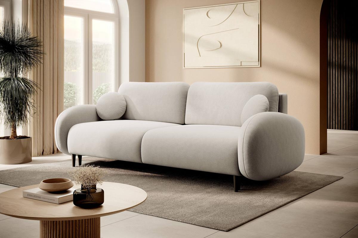 BETTSOFA AGIO Beige Plüsch-Stoff mit Schlaffunktion - Beige, Holz (232/95/109cm) - MASSENO