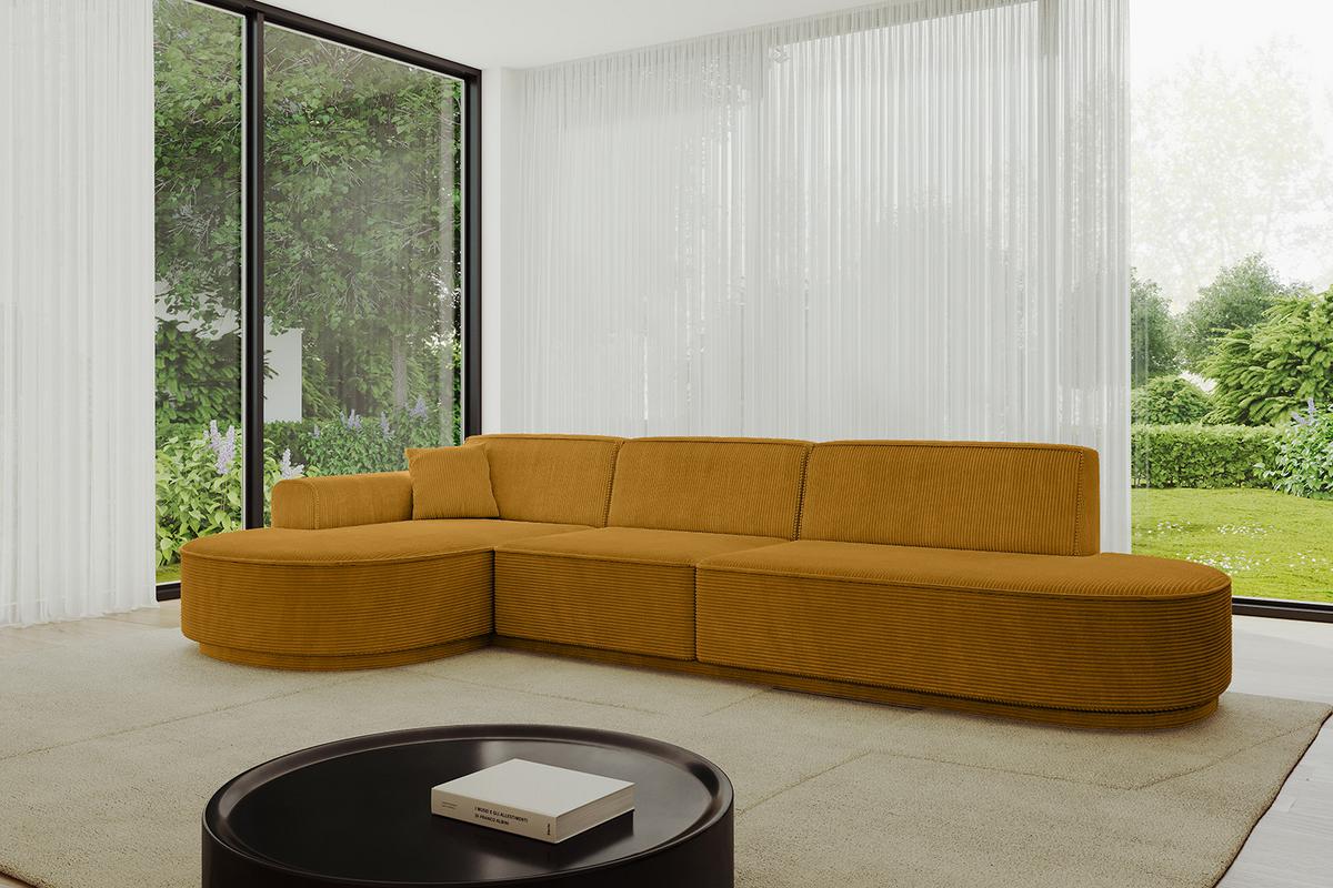 ECKSOFA Ottomane Links MARI-L2-v3 - 328x171x83 cm Senfgelb Cord - Gelb/Schwarz, Holzwerkstoff/Kunststoff (328/171cm) - ALTDECOR