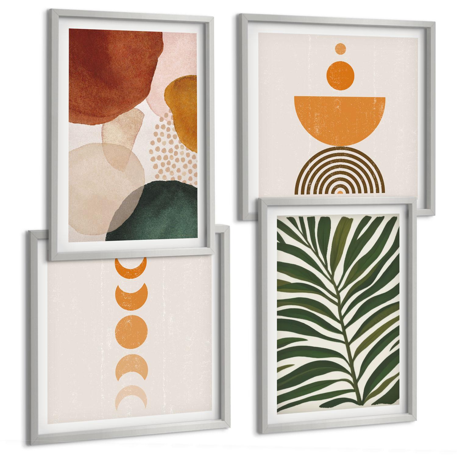 BILDER SET 4er Set - 50x50 cm & 40x60 cm Silberner Rahmen - Abstrakte Blattformen - Silberfarben, Kunststoff (50/50cm) - TULUP