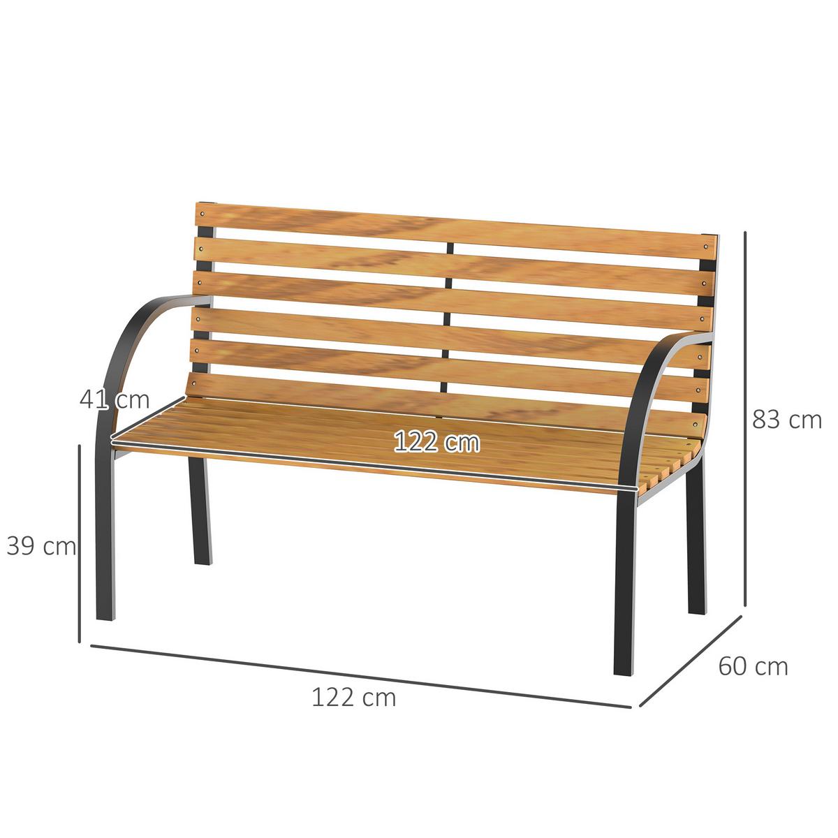 GARTENBANK, Sitzbank, Parkbank, 2-Sitzer, für Garten, Stahl+Holz, Natur - Fichtefarben, Metall (60/83/122cm) - Outsunny