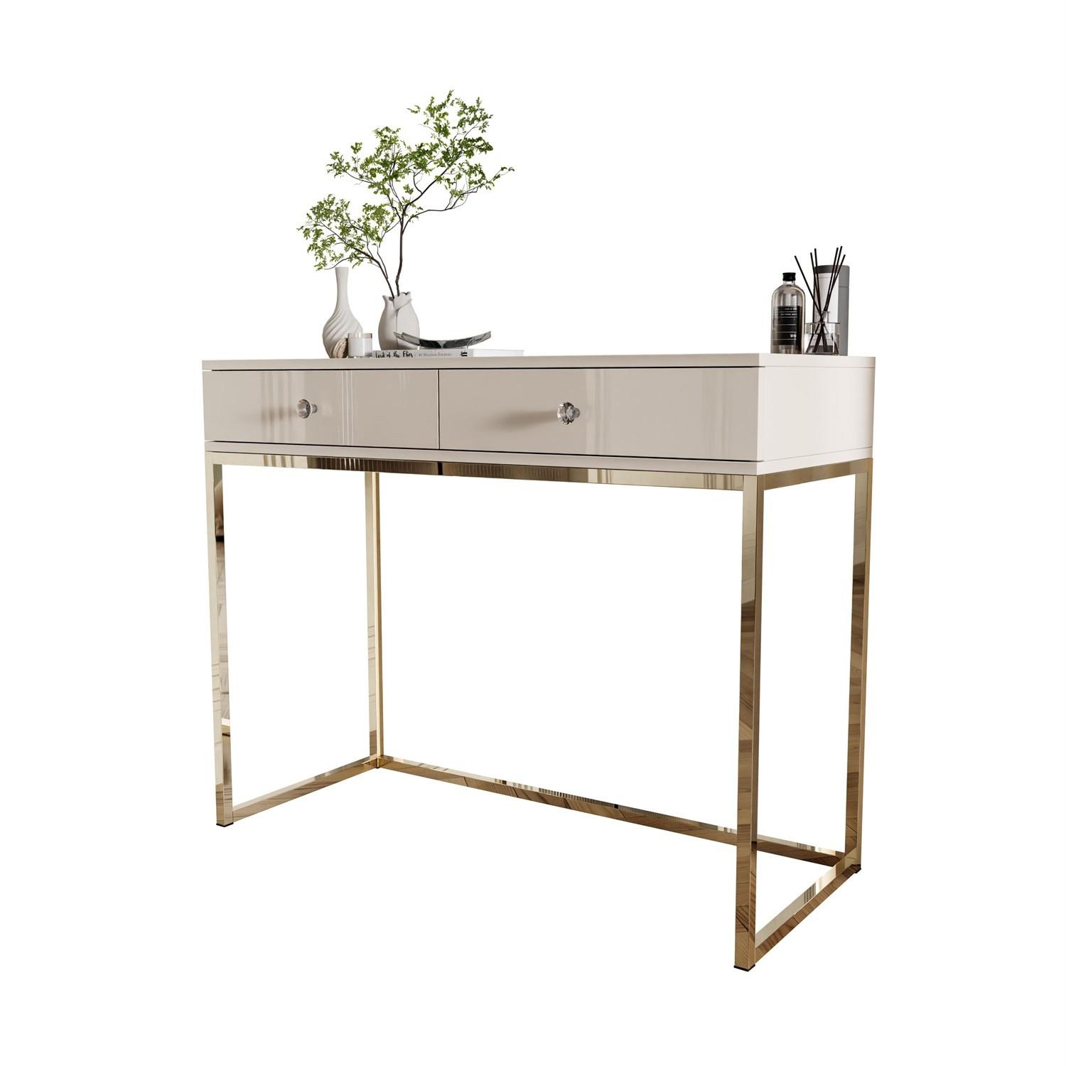 KONSOLE Glamour auf goldchrom Gestell mit Kristallgriff - Kaschmir/Transparent, Holzwerkstoff (100/81/42cm) - Lookway