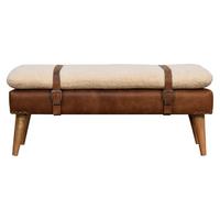 SITZBANK Bouclé-Leder Gepolstert, Nordische Beine Beige und Braun - Messingfarben/Braun, Holz/Metall (90/40/35cm) - Artisan Furniture