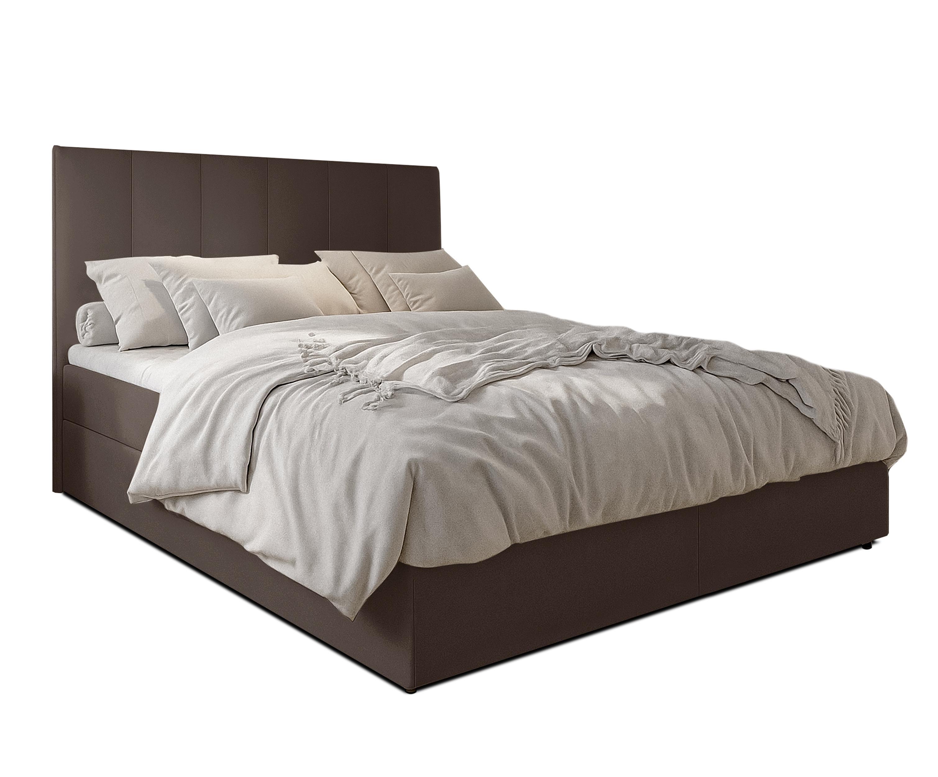 BOXBETT MEREA 140x200 cm mit Bettkasten und Matratze - Braun + TOPPER - Schwarz/Braun, Holz/Holzwerkstoff (140/200cm) - AX Living