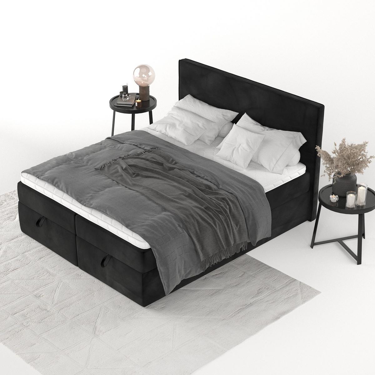 BOXBETT Velma 140/200 cm Schwarz im Kronos Stoff - Schwarz, Holz/Holzwerkstoff (140/200cm) - AltaBeds