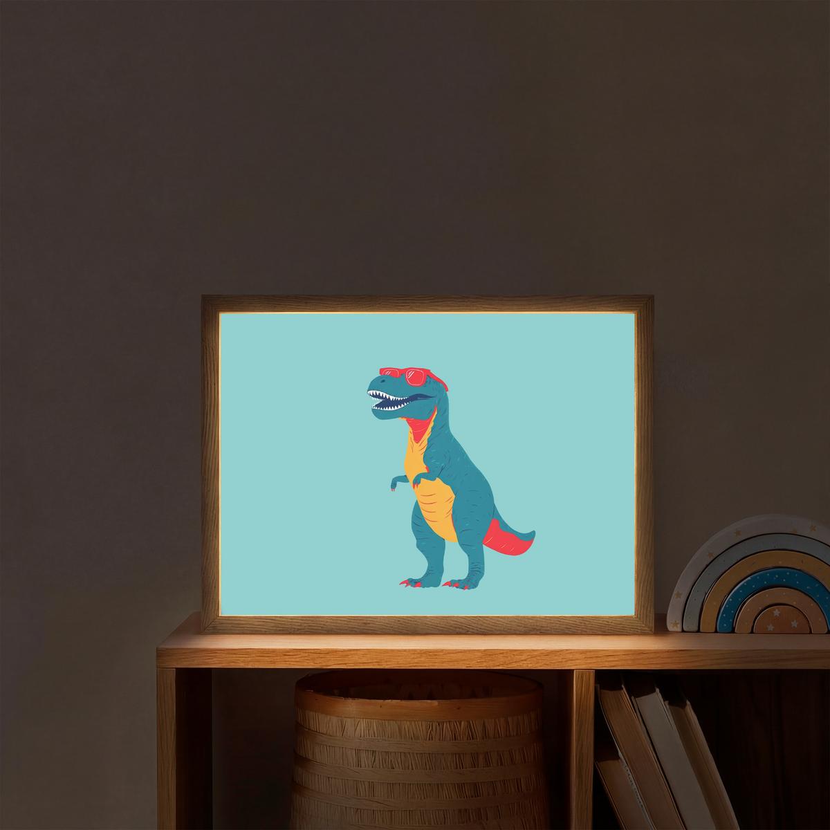 WANDLEUCHTE MIT AKKU Dinosaurier - Blau - Sonnenbrille 40x30 cm - Hellblau, Holzwerkstoff (40/30/8cm) - OnlyWow