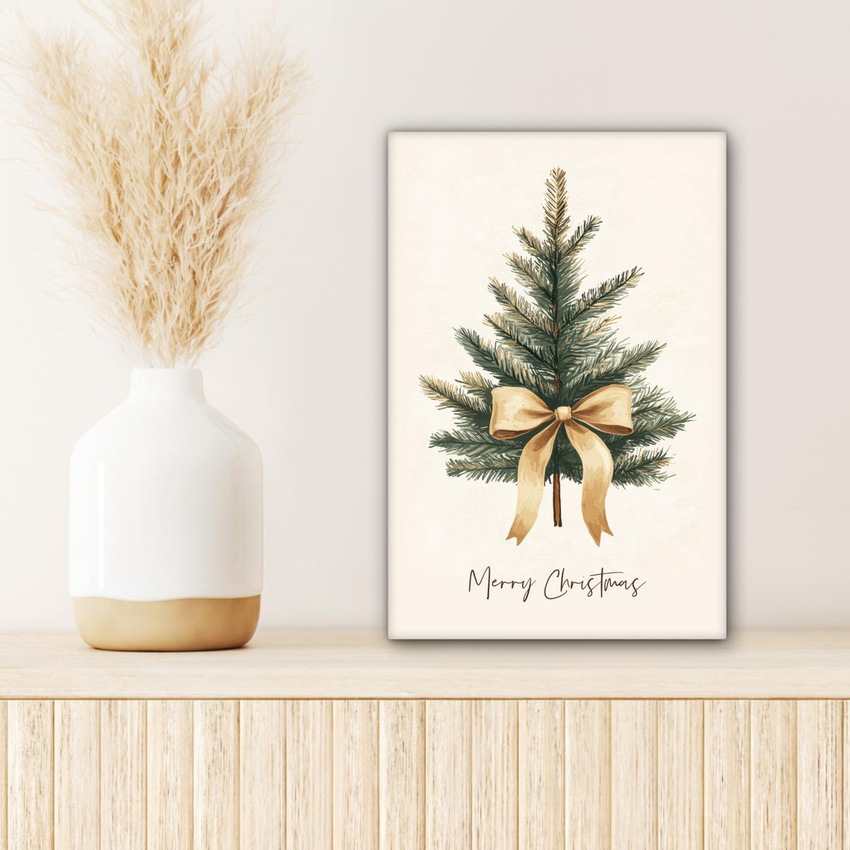 LEINWANDBILD Weihnachtsbaum - Weihnachten - Frohe Weihnachten - Beige Deko Wohnzimmer 20x30 cm - Sandfarben, Textil (20/30cm) - MuchoWow