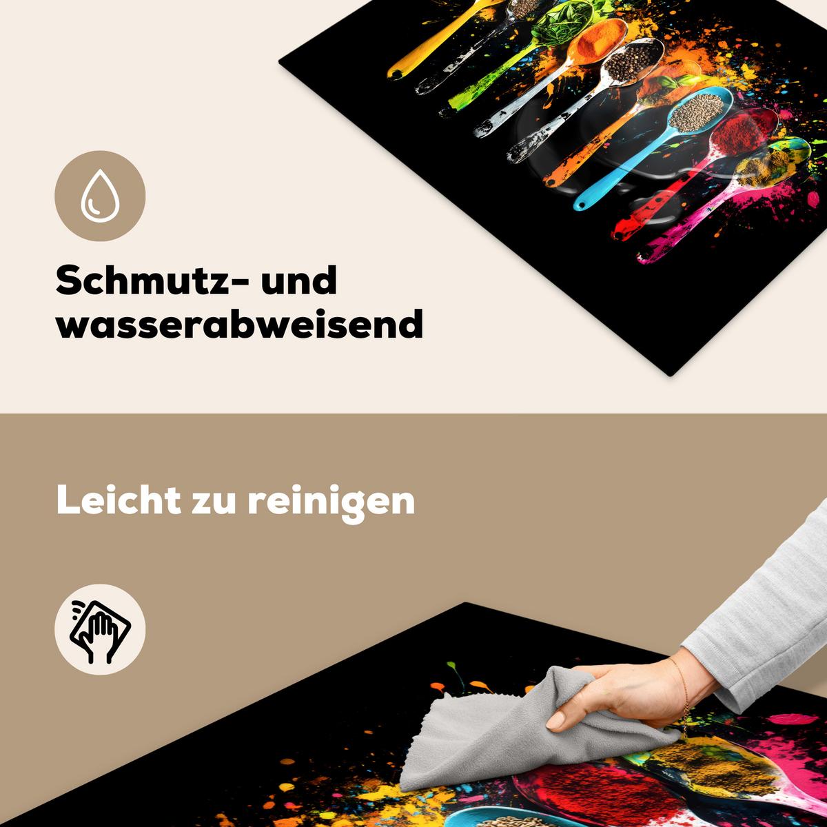 HERDABDECKPLATTE Löffel - Gewürze - Modern - Graffiti - Farbe - Farbenfroh Induktionsmatte 71x52 cm - Multicolor, Kunststoff (71/52/0.2cm) - MuchoWow