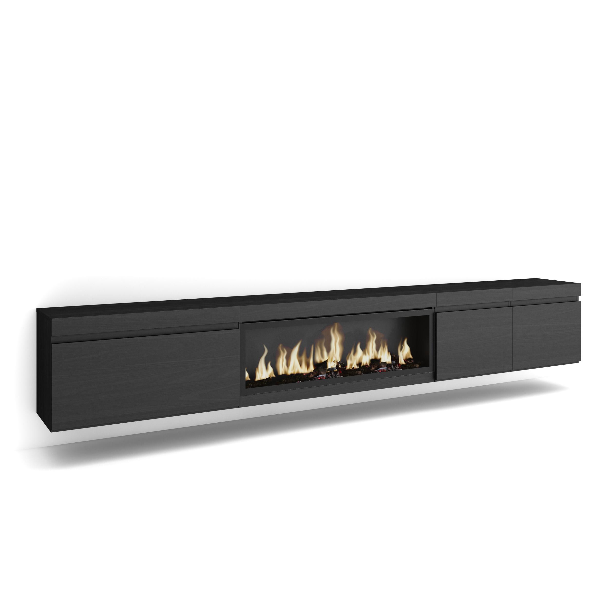 LOWBOARD, mit Elektrokamin XXL, Hängend, Schwarz, 288/35/45cm - Beige/Schwarz, Holzwerkstoff (288/45/35cm) - Skraut Home