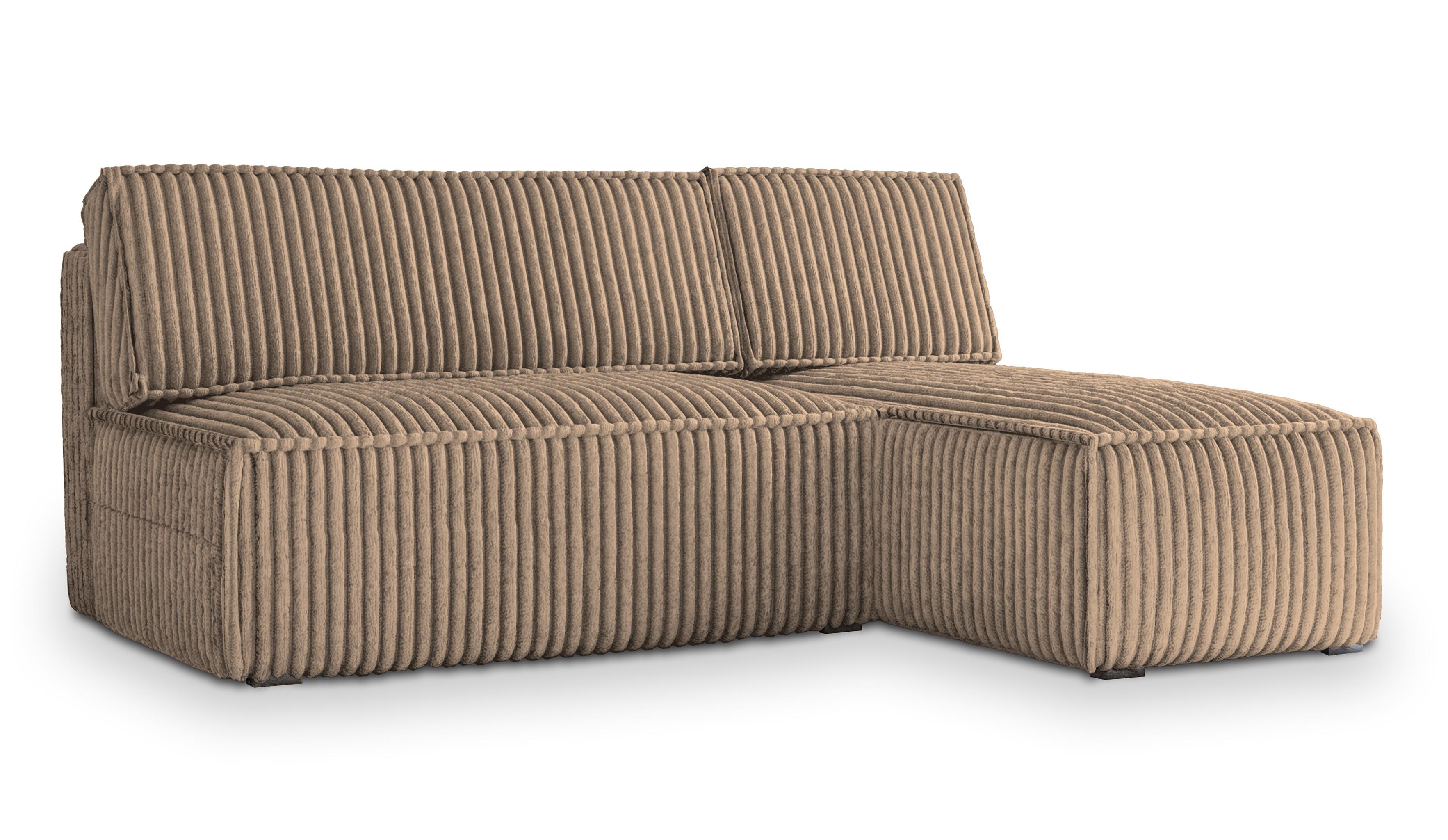 ECKSOFA BRISO T Beige Kordstoff mit Schlaffunktion - Beige/Grau, Holz/Kunststoff (200/140cm) - MASSENO