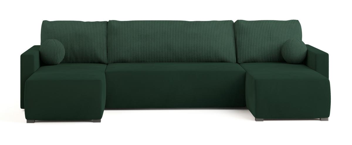 WOHNLANDSCHAFT TESSUN Grün Plüsch-Stoff mit Schlaffunktion - Grün, Holz (286/85/143cm) - MASSENO