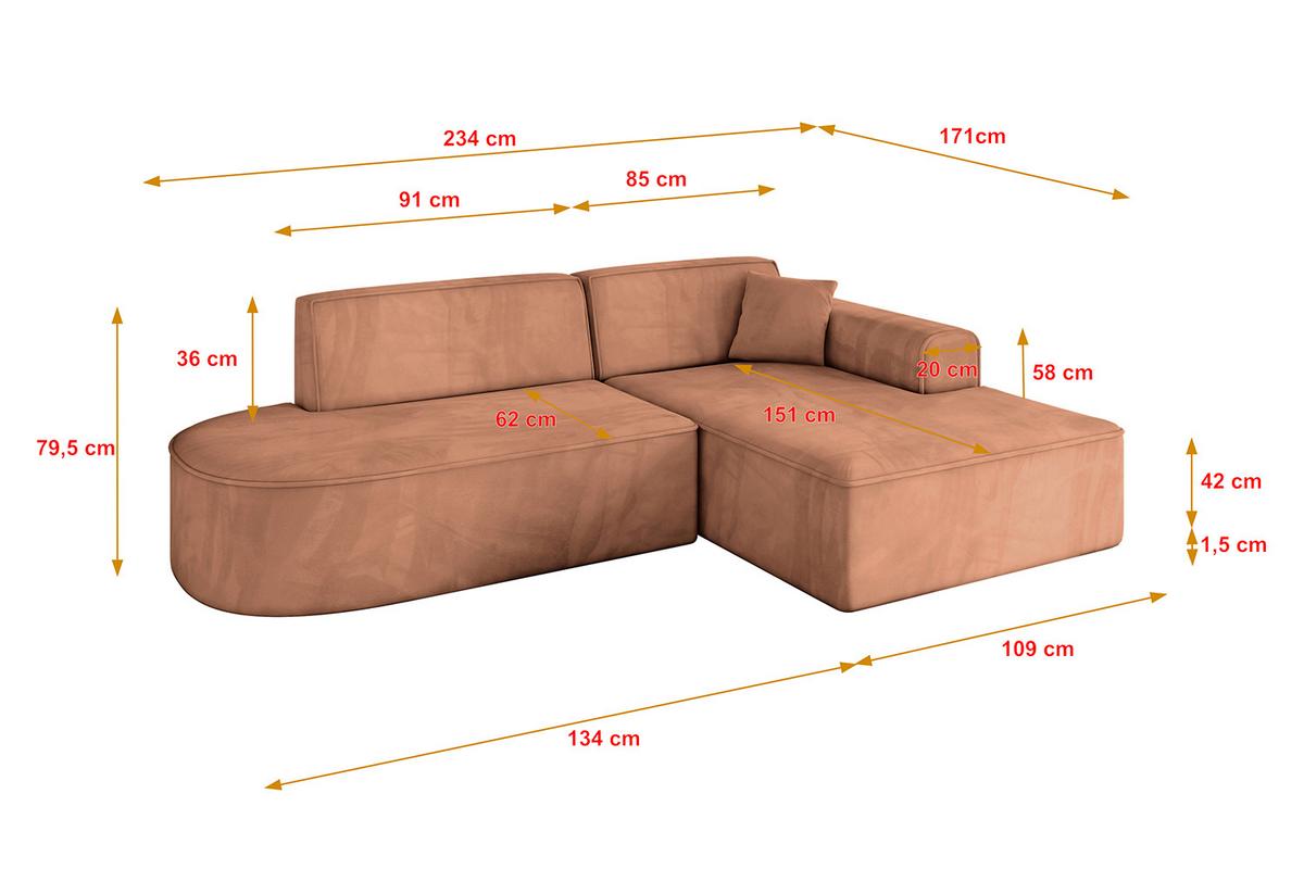 ECKSOFA Ottomane Rechts IREA-L1-v3 - 234x171x79 cm Koralle - Koralle, Holzwerkstoff/Textil (171/234cm) - ALTDECOR