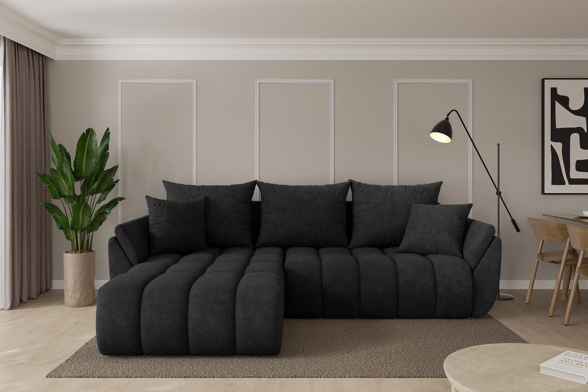 ECKSOFA mit Schlaffunktion Ottomane Links TOKO-L-v1 277x194x86 Schwarz Velours - Schwarz, Holzwerkstoff/Kunststoff (277/194cm) - ALTDECOR