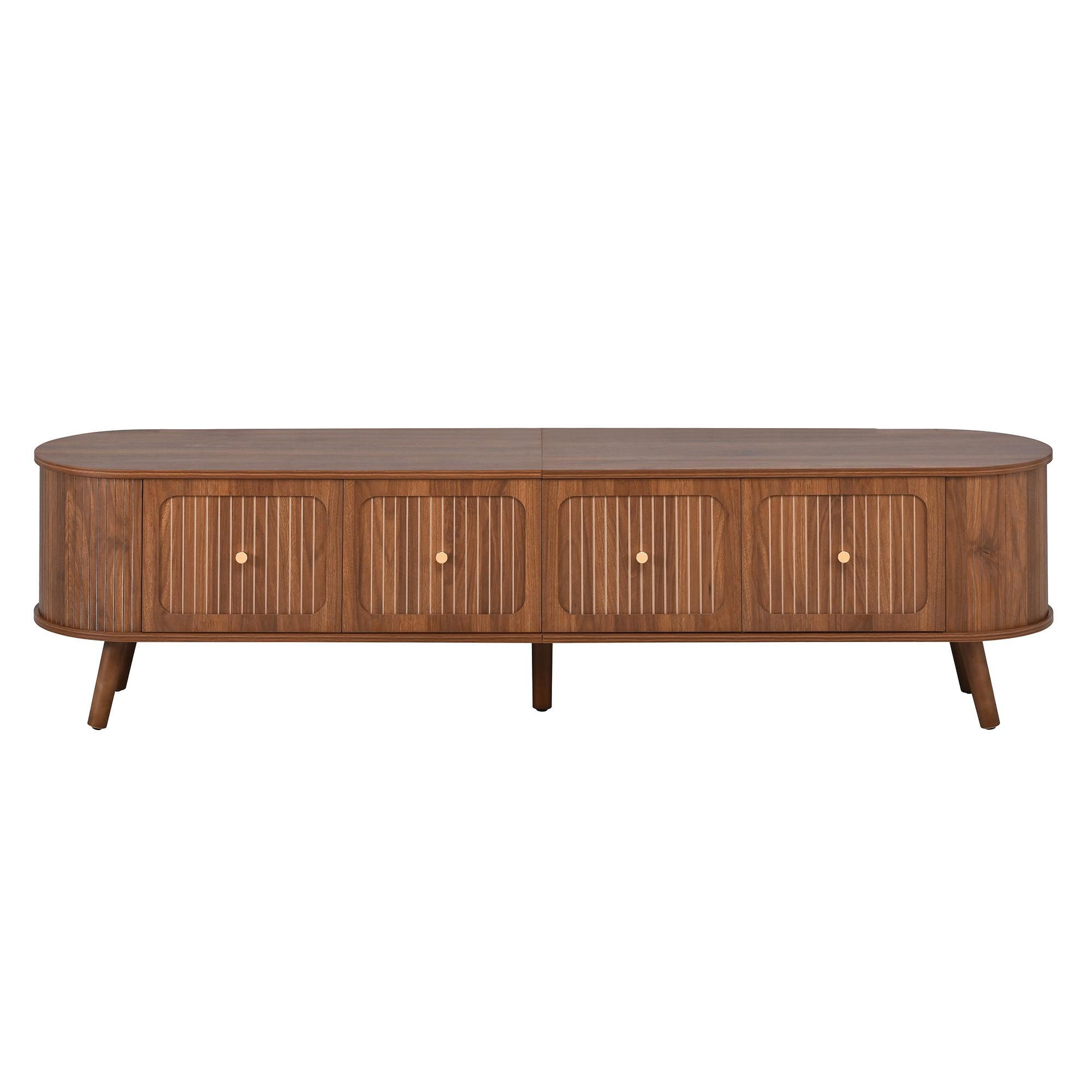 TV LOWBOARD Spiegel Holzoptik Hochschrank Stauraum - Walnussfarben, Holzwerkstoff (180/47/38cm) - Urban Meuble