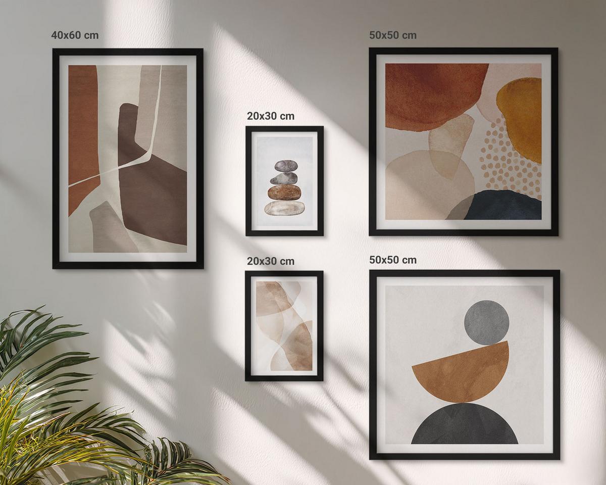 BILDER SET 5er Set - 50x50 cm & 20x30 cm & 40x60 cm Schwarzer Rahmen - Abstrakte Malerei Dekorationen - Schwarz, Kunststoff (40/60cm) - TULUP