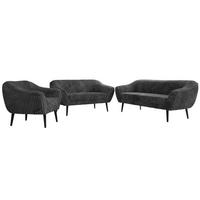 SITZGARNITUR PIRS 3+2+1 - Grau Cord - Schwarze Beine - Schwarz/Grau, Holzwerkstoff/Textil (180/75/74cm) - MKS