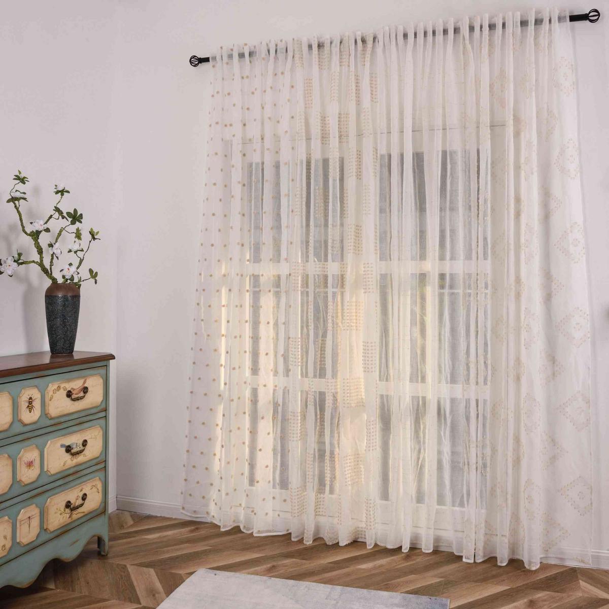 GARDINE VALENCIA HxB 245x145 cm Natur Taupe Pompom - Weiß, Textil (145/245cm)