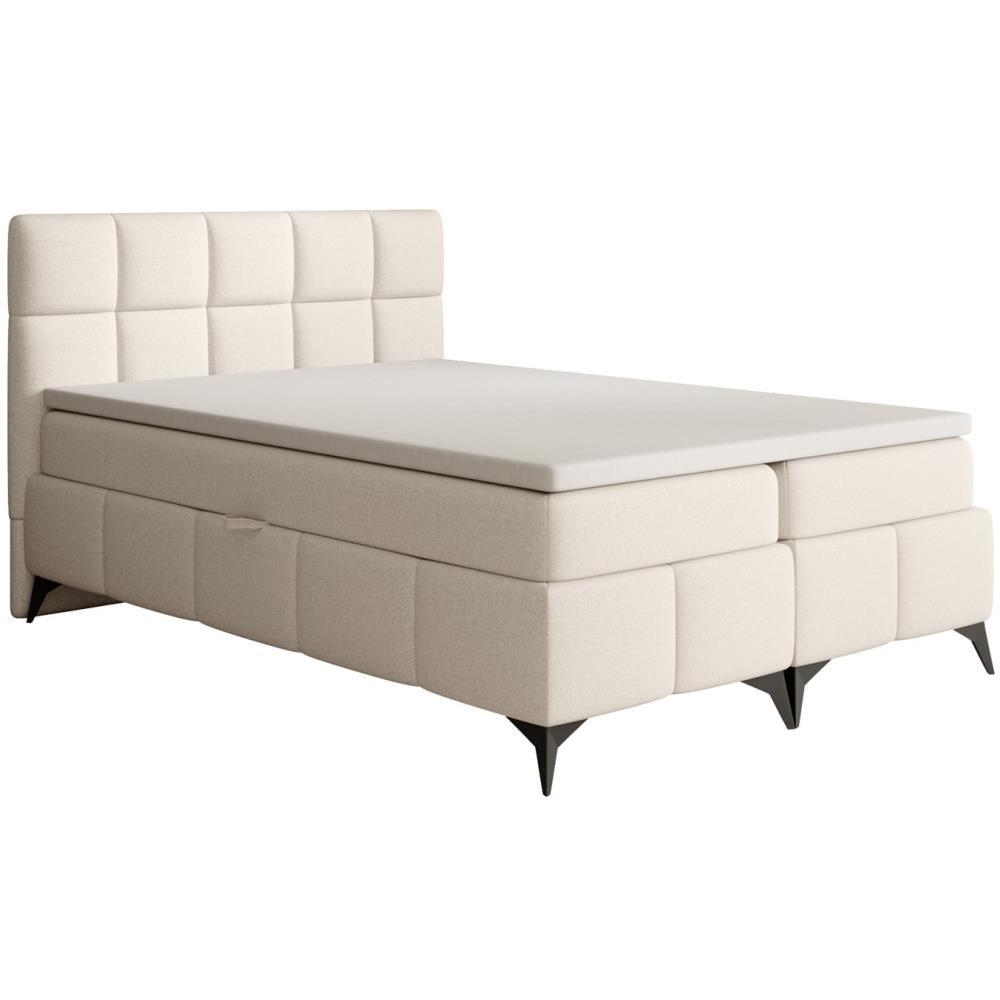 BOXBETT Solido mit Bettkasten 140x200 cm hellbeige - Beige/Schwarz, Textil/Metall (140/200cm) - Beautysofa