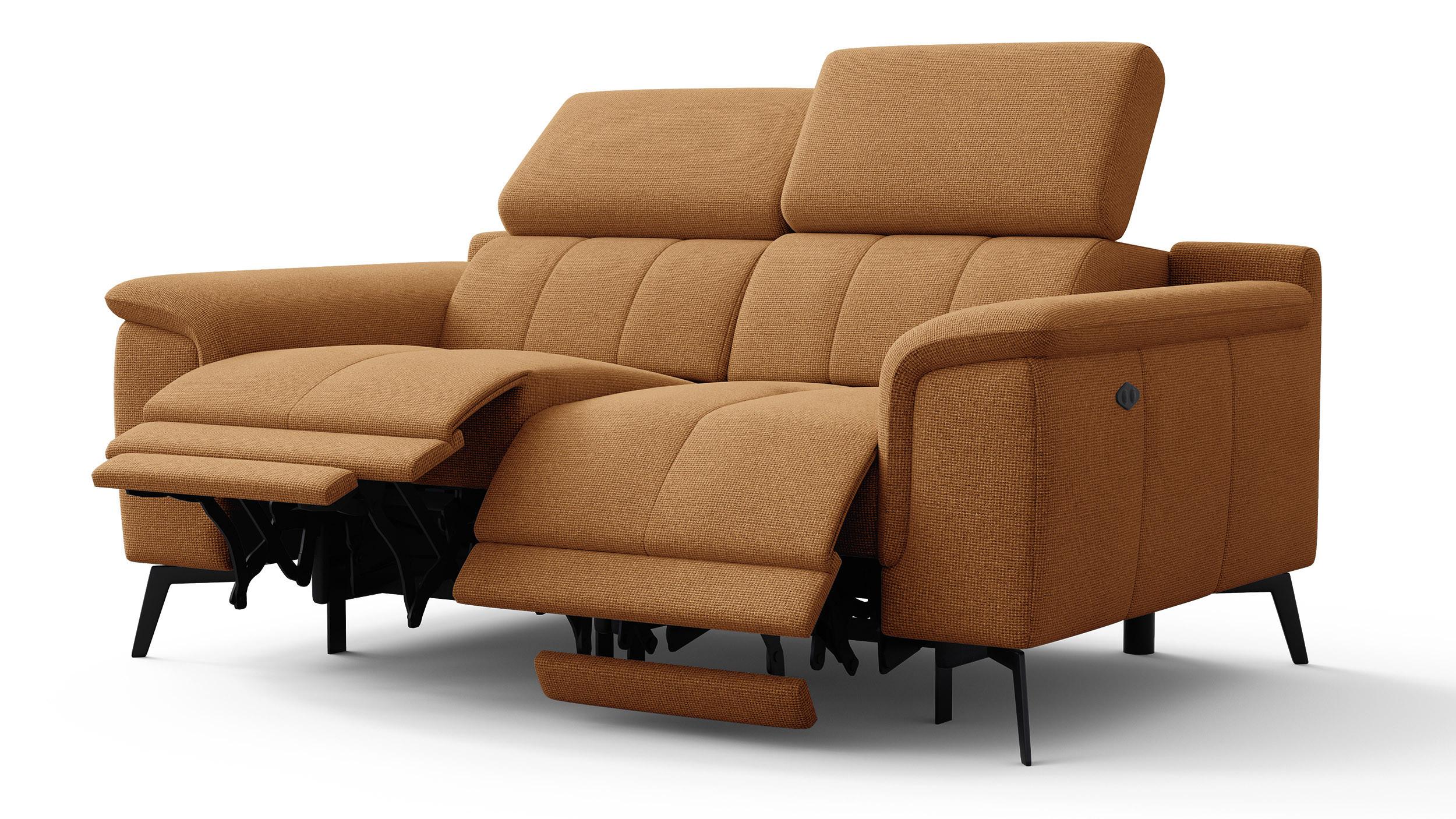 RELAXSOFA FIERO 2-Sitzer mit 2 Relaxfunktionen, orange - Schwarz/Orange, Holzwerkstoff/Textil (170/82/103cm) - Wozimo