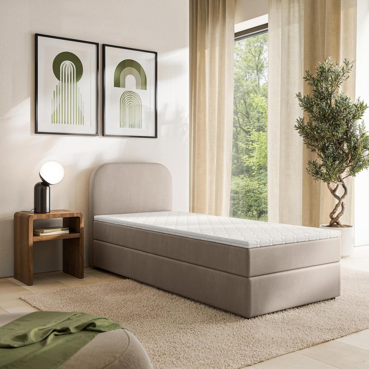 BOXBETT CERIA 90x200 cm mit Matratze und Topper - Beige - Beige, Holz/Textil (90/200cm) - MASSENO