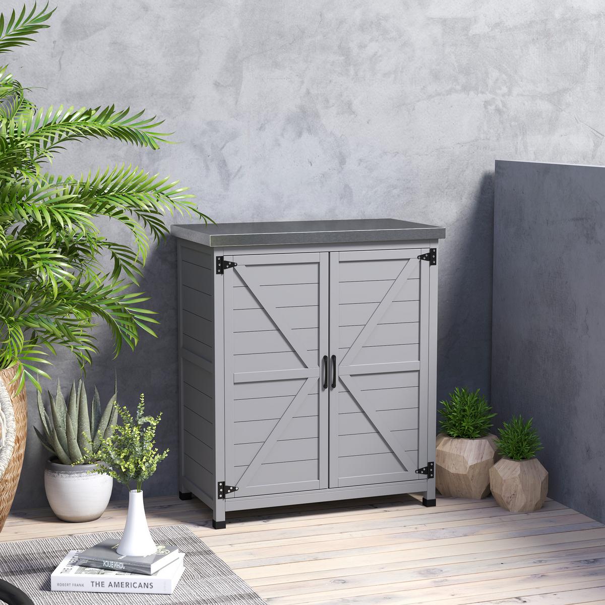 GARTENSCHRANK Holz Grau - Grau, Holz (43/92/79cm) - Outsunny