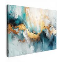 LEINWANDBILD Abstrakt - Kunst - Gold - Blau Wandbild 40x30 cm - Petrol, Textil (40/30cm) - MuchoWow