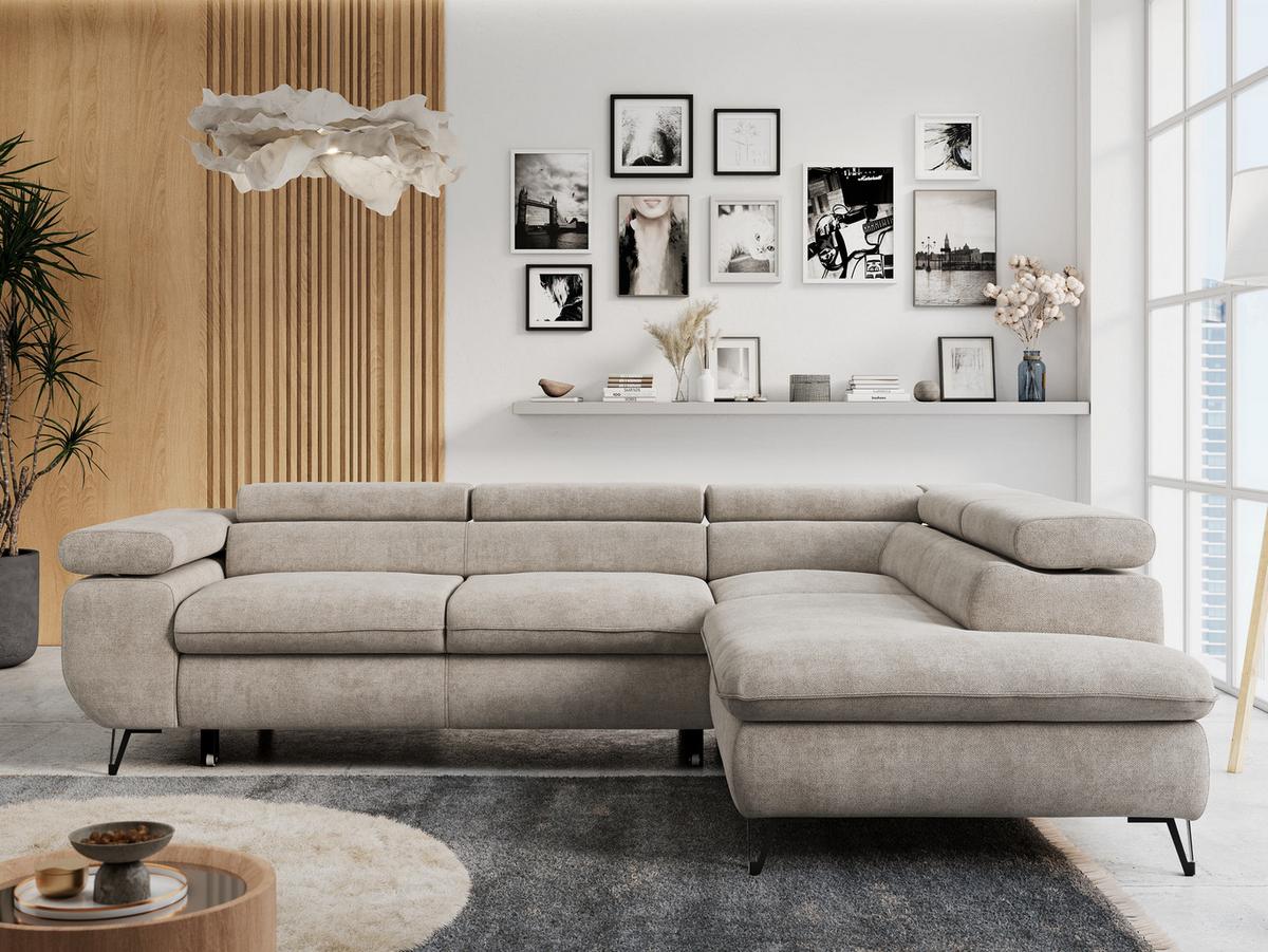 ECKSOFA PETER L Beige Struktur - Rechts Seite - Beige/Schwarz, Textil/Metall (273/208cm) - MKS