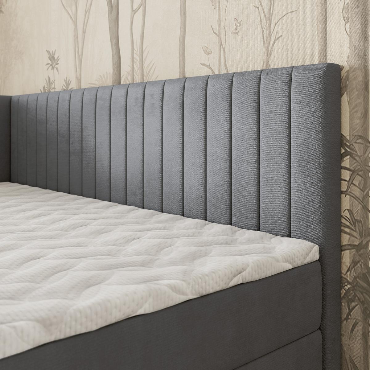 BOXBETT ARIS 80x200 cm mit Matratze und Topper, H2+H3 - Grau - Grau, Holz (80/200cm) - MASSENO