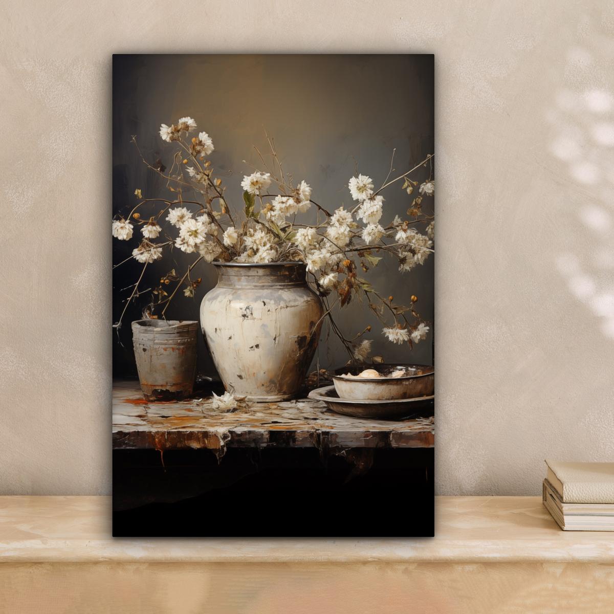 LEINWANDBILD Stilleben - Blumen - Blumenstrauß - Vase - Wein Deko Wohnzimmer 20x30 cm - Schwarz, Textil (20/30cm) - MuchoWow