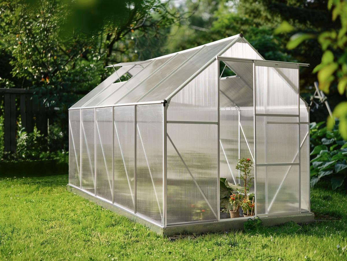 GEWÄCHSHAUS Silber 315 cm Apulia - Transparent/Silberfarben, Kunststoff (190/230/315cm) - Beliani