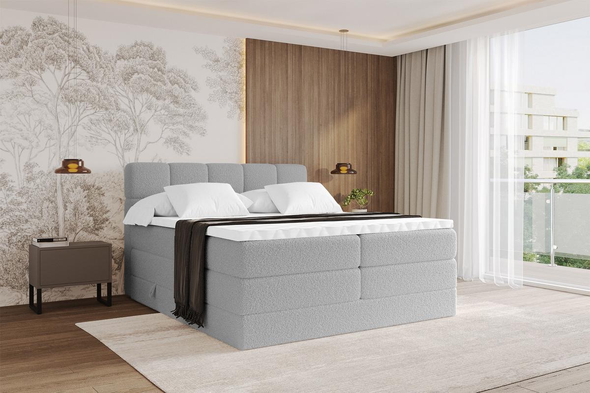 BOXBETT mit Matratze H3/H4 - FAMA KING - 140x200 cm Hellgrau Quelle - Hellgrau, Holzwerkstoff (140/200cm) - ALTDECOR