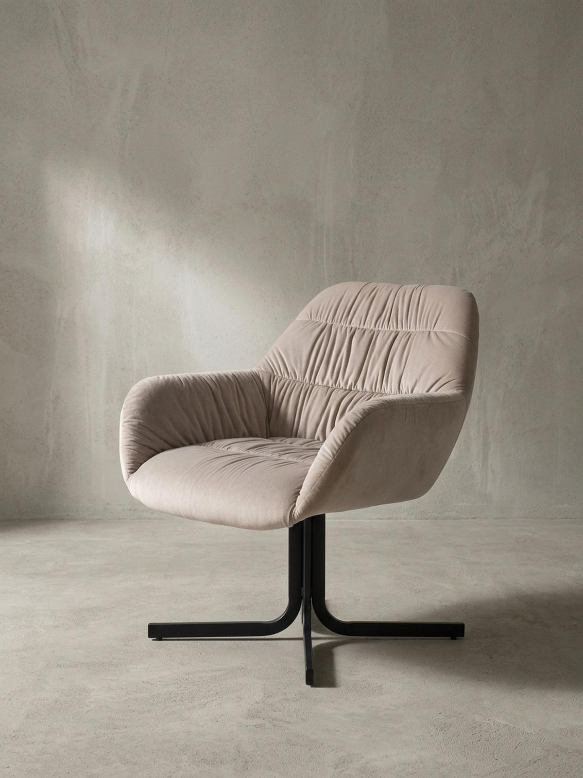 LOUNGESESSEL Samt mit Armlehnen und Metallgestell, gepolsterter Schalensitz, Beige 64x68x74 cm - Beige/Schwarz, Textil/Metall (64/74/68cm) - KADIMA DESIGN